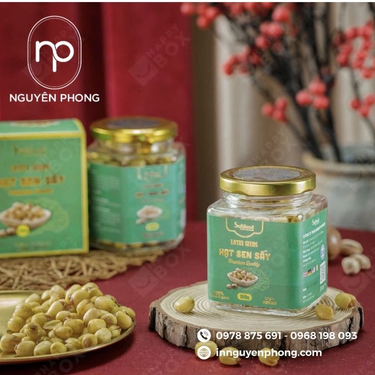 Mẫu tem nhãn hạt sen sấy in ép kim thương hiệu 